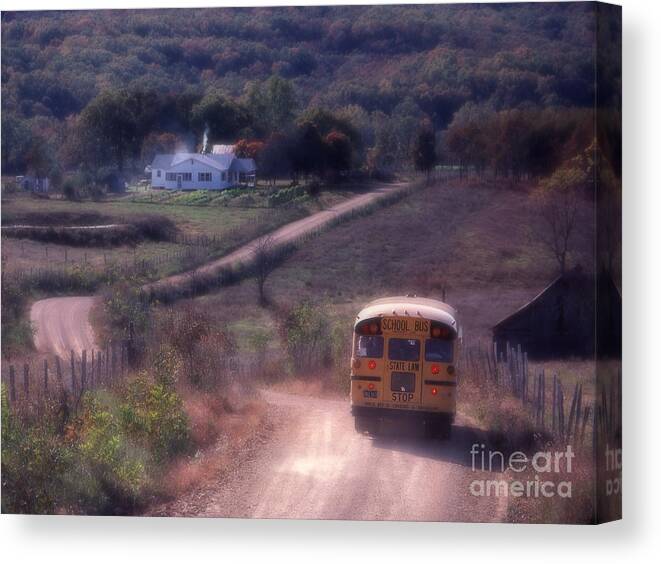 Rural School Bus Canvas Print featuring the photograph Almost Home by Garry McMichael
