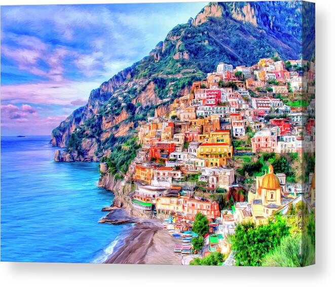 Amalfi Coast Canvas Print featuring the painting Amalfi Coast at Positano by Dominic Piperata