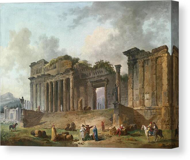 Hubert Robert Canvas Print featuring the painting An Architectural Capriccio with an Artist Sketching in the Foreground by Hubert Robert