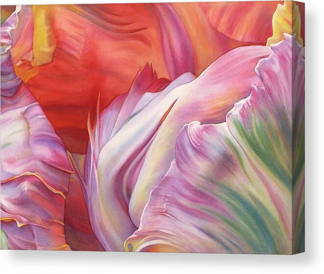 Apricot Parrot Tulip Canvas Print featuring the painting Apricot Parrot Tulip by Sandy Haight
