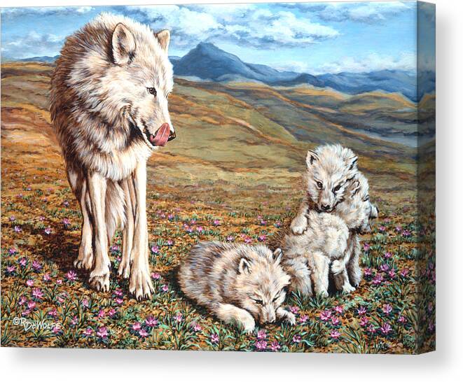 Arctic Wolf Canvas Print featuring the painting Arctic Summer by Richard De Wolfe