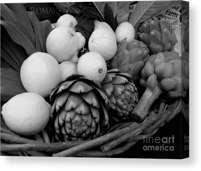 Fruit Canvas Print featuring the photograph Artichokes With White Lemons And Oranges by James B Toy