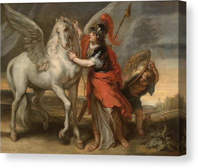 Theodoor Van Thulden Canvas Print featuring the painting Athena and Pegasus by Theodoor van Thulden