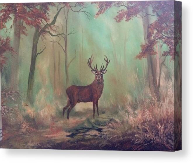 Stag Canvas Print featuring the painting Autumn Forest by Jean Walker