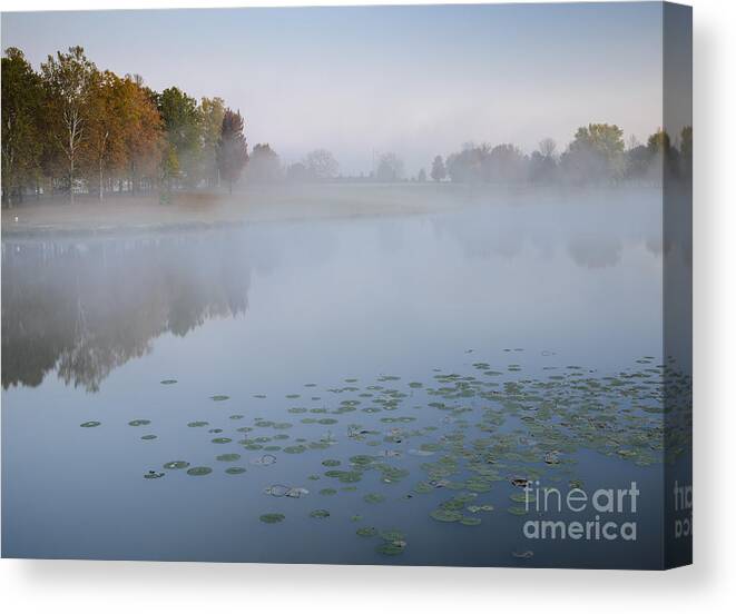 Autumn Canvas Print featuring the photograph Autumn Steam at East Lake by Tamara Becker