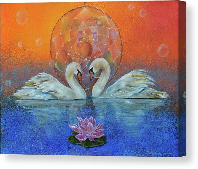 Swans Canvas Print featuring the painting Awakening to the Beauty Within by Sundara Fawn