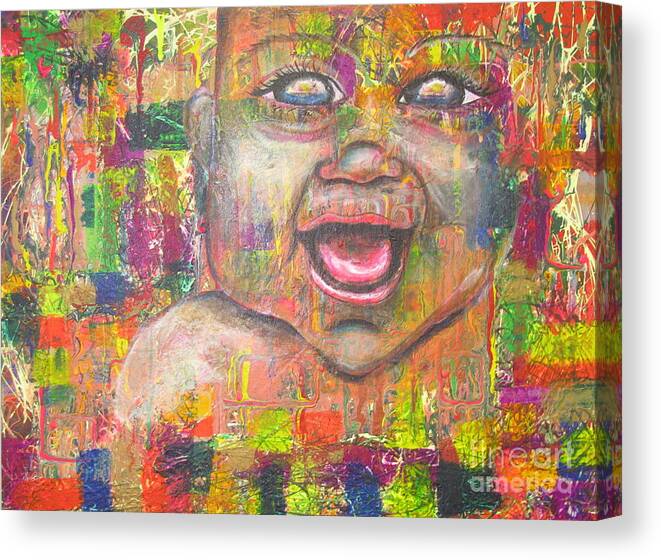 Metallic Canvas Print featuring the painting Baby - 1 by Jacqueline Athmann