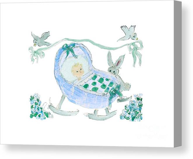 Boy Canvas Print featuring the painting Baby Boy with Bunny and Birds by Claire Bull