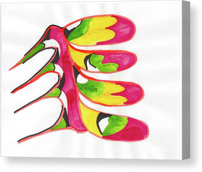 India Ink Drawing. Colourful Canvas Print featuring the mixed media Back Bone by Mary Mikawoz