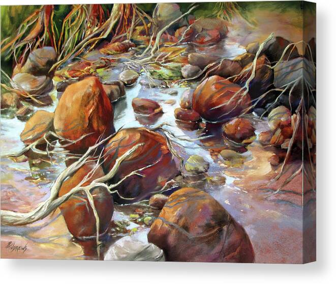 Seascape Canvas Print featuring the painting Backwater Sticks and Stones by Rae Andrews