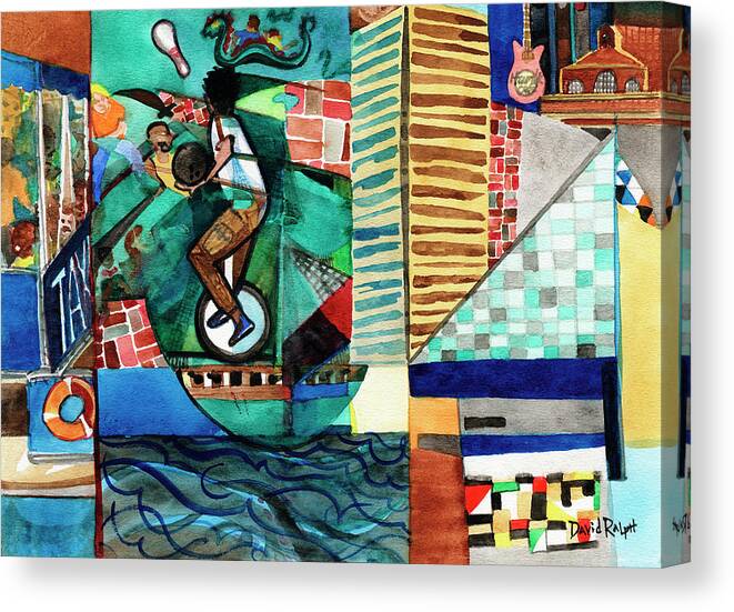 Inner Harbor Canvas Print featuring the painting Baltimore Inner Harbor Street Performer by David Ralph