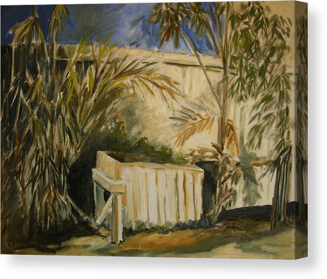 Original Oil Canvas Print featuring the painting Bamboo and Herb Garden by Julianne Felton