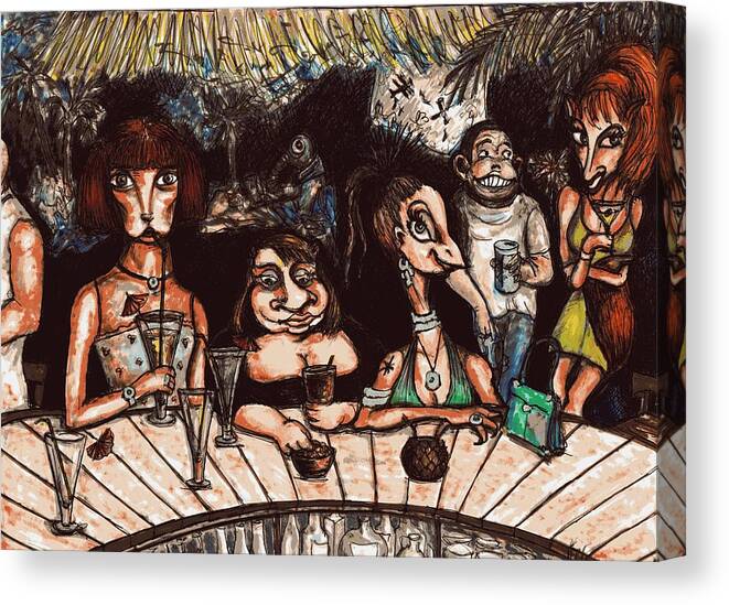 Original Art Canvas Print featuring the drawing Bar Scene by Rae Chichilnitsky