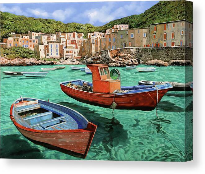 Boats Canvas Print featuring the painting Barche Rosse E Blu by Guido Borelli