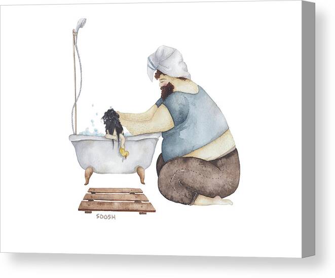 Illustration Canvas Print featuring the drawing Bath time by Soosh