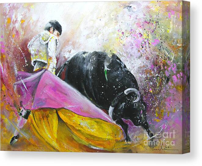 Bullfight Canvas Print featuring the painting Battle Joined by Miki De Goodaboom