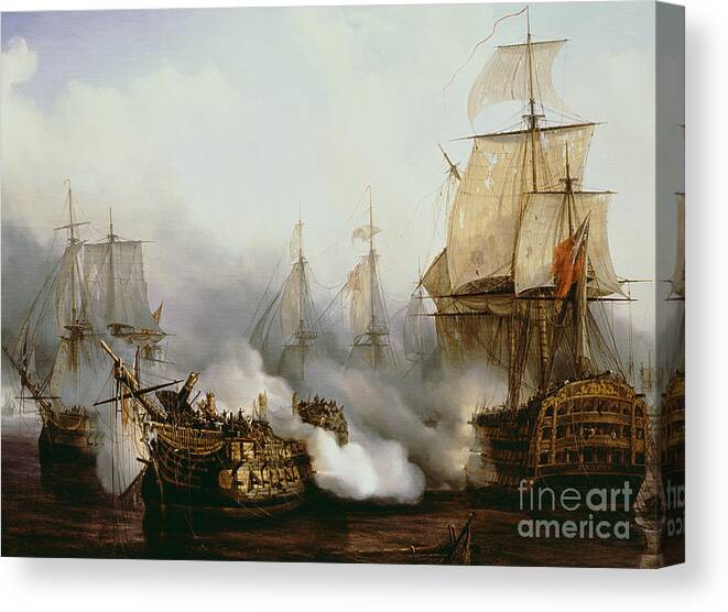 Battle Of Trafalgar By Louis Philippe Crepin Canvas Print featuring the painting Battle of Trafalgar by Louis Philippe Crepin