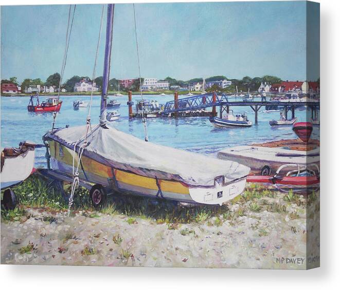 Coast Canvas Print featuring the painting Beach Boat under cover by Martin Davey