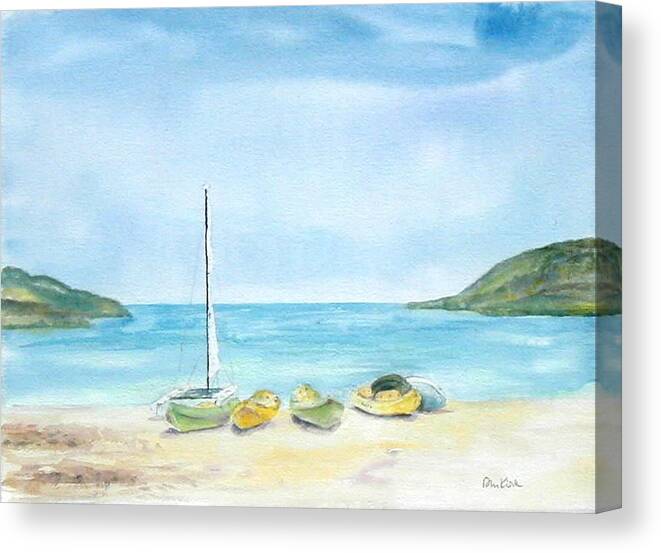Beach Canvas Print featuring the painting Beach Boats by Diane Kirk