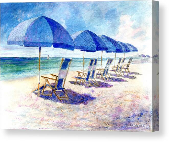 Beach Canvas Print featuring the painting Beach umbrellas by Andrew King