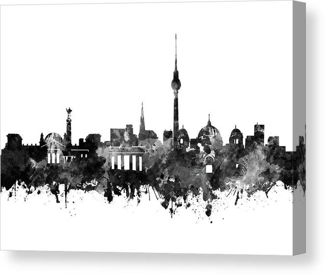 Berlin Canvas Print featuring the digital art Berlin City Skyline Black And White by Bekim M
