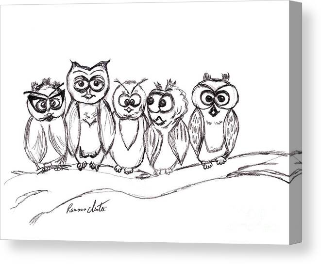 Owls Canvas Print featuring the drawing Best Buddies by Ramona Matei