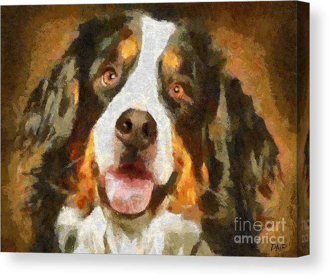 Portraits Canvas Print featuring the painting Bimbo - Bernese mountain dog by Dragica Micki Fortuna