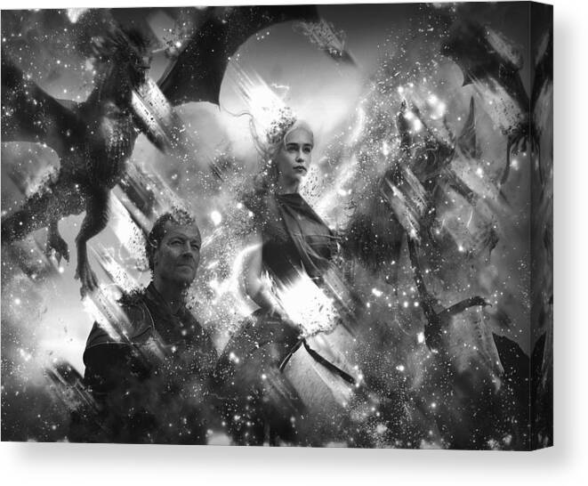 Daenerys Targaryen Canvas Print featuring the painting Black and White Games of Thrones Another Story by Georgeta Blanaru