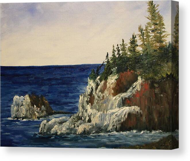 Black Beach Canvas Print featuring the painting Black Beach Winter by Joi Electa