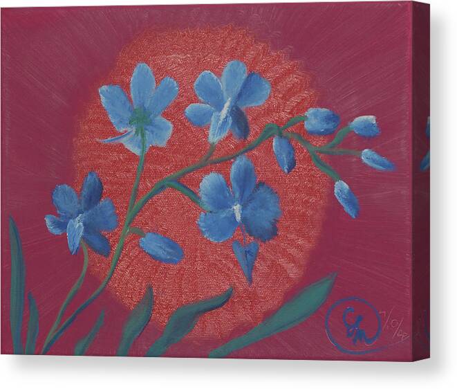 Fine Art Canvas Print featuring the painting Blue Flower on Magenta by Stephen Daddona