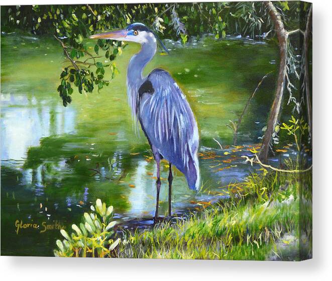Heron Canvas Print featuring the painting Blue Heron by Gloria Smith