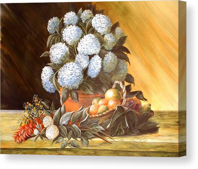 Flowers Canvas Print featuring the painting Blue Hydrangias by Patricia Rachidi
