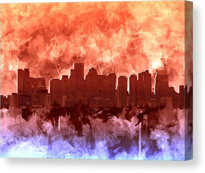 Boston Canvas Print featuring the painting Boston City Skyline Watercolor 5 by Bekim M