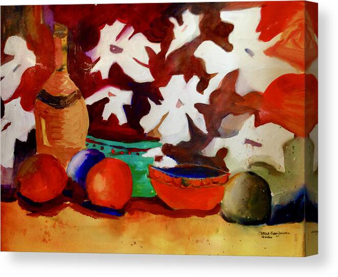 Orange Canvas Print featuring the painting Bottle of Wine by Carole Johnson