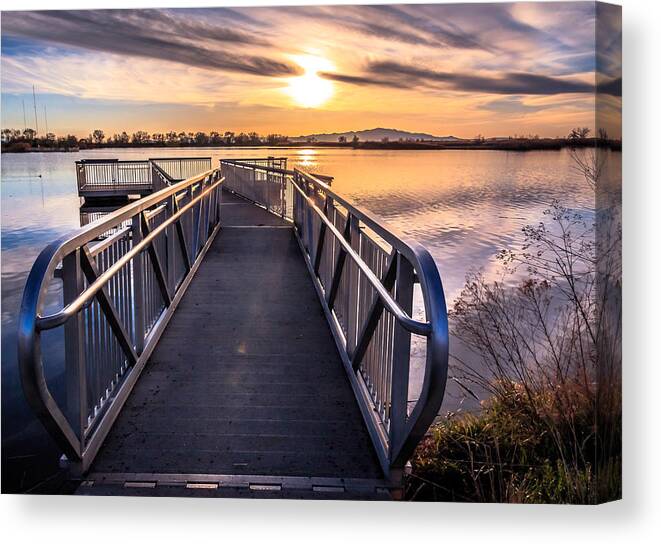 Trailsxposed Canvas Print featuring the photograph Bountiful Lake Pier by Gina Gardner