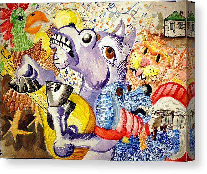 Fairy Tale Canvas Print featuring the painting Bremen Town Musicians by Jame Hayes