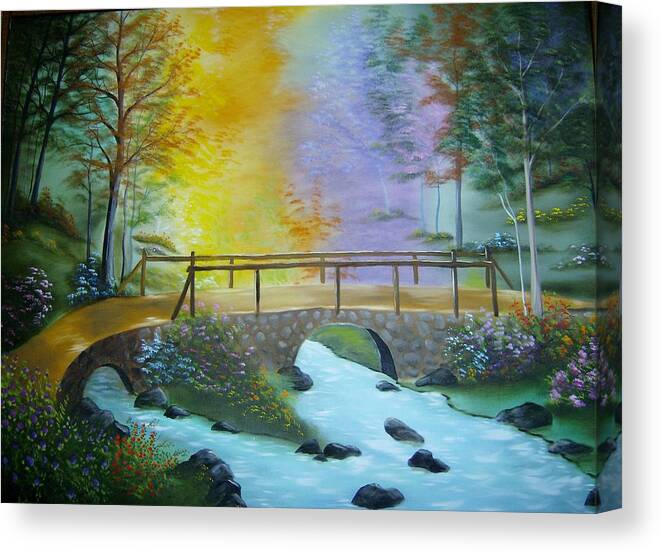 Nature Canvas Print featuring the painting Bridge Over Troubled Water by Debra Campbell