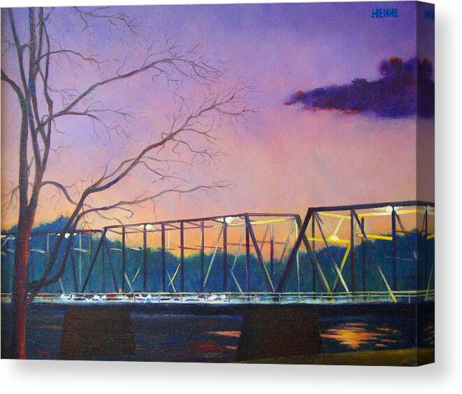 River Canvas Print featuring the painting Bridge Sunset by Robert Henne