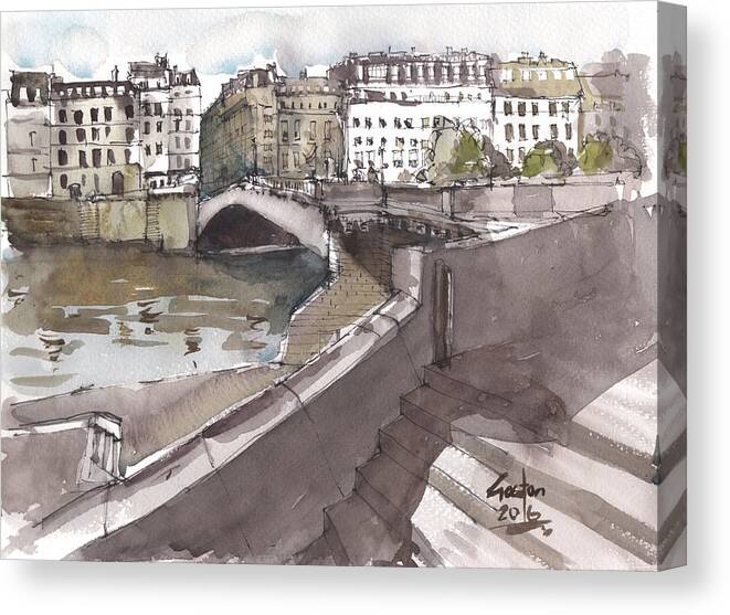 Paris Canvas Print featuring the painting Bridging the Seine by Gaston McKenzie