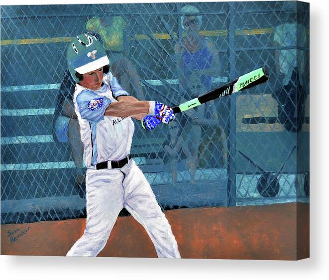 Commission Portrait Canvas Print featuring the painting Brock at Bat by Stan Hamilton