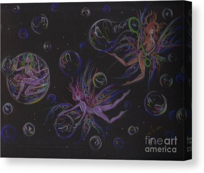 Bubble Canvas Print featuring the drawing Bubble Wand by Dawn Fairies