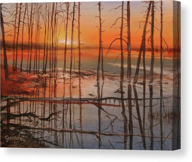  Firehole Lake Canvas Print featuring the painting Burnt Reflections by Tom Shropshire