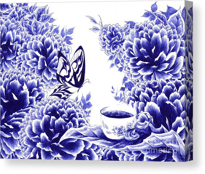 Butterfly Canvas Print featuring the drawing Butterfly Teatime by Alice Chen