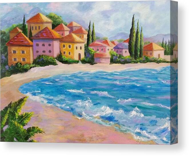 Village Canvas Print featuring the painting By the Sea by Rosie Sherman