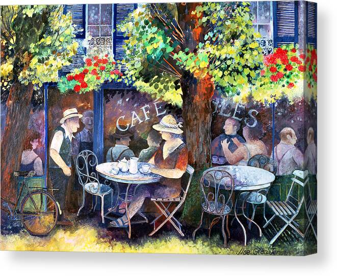 Street Scene Canvas Print featuring the painting Cafe Jules by Lisa Graa Jensen