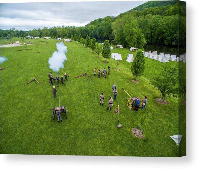 Cannon Canvas Print featuring the photograph Cannon Fire by the Camp by Star City SkyCams