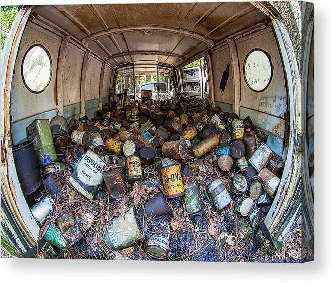 Oil Canvas Print featuring the photograph Cans in the Van I by Shirley Radabaugh