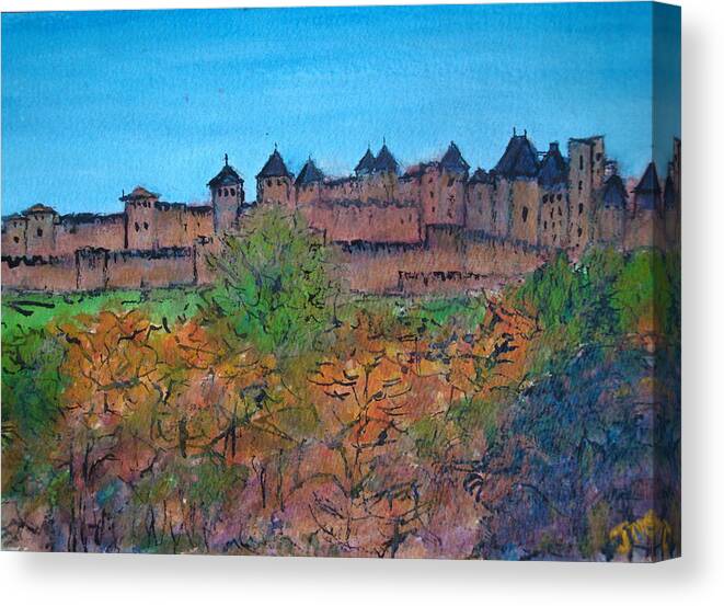 France Canvas Print featuring the painting Carcassonne in Autumn by Jackie Sherwood