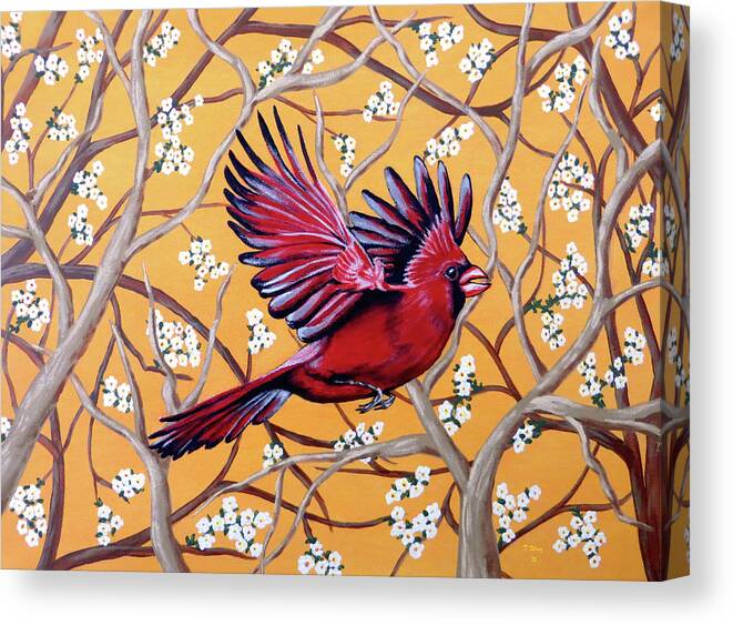 Cardinal Canvas Print featuring the painting Cardinal in Flight by Teresa Wing