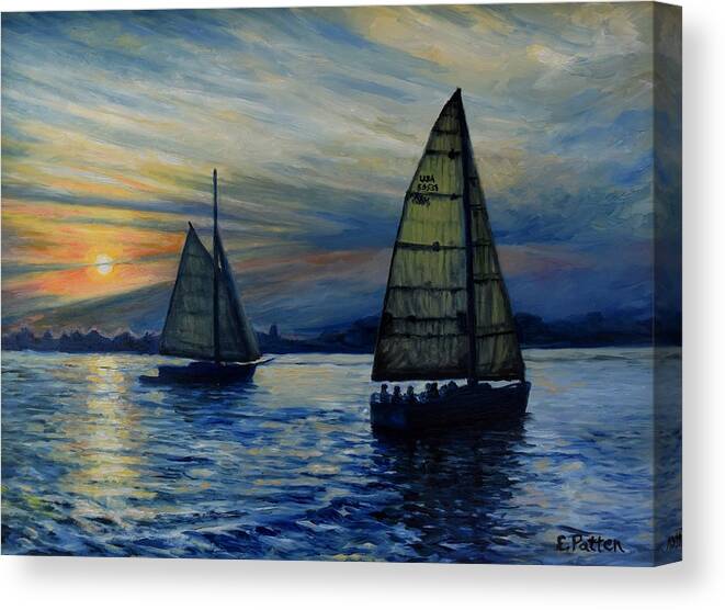 Maine Canvas Print featuring the painting Casco Bay Sunset by Eileen Patten Oliver